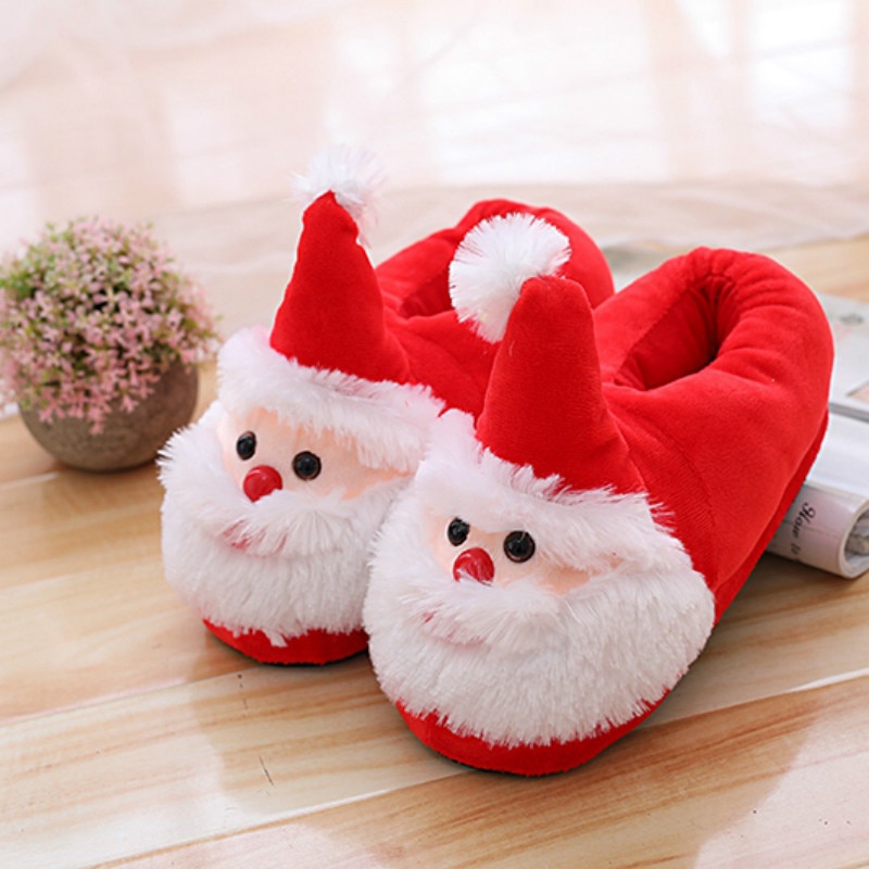 Chaussons Enfant Noël Motif Père Noël - Doublure Fausse Fourrure - Semelle PVC Antidérapante - Pour Intérieur/extérieur - Cadeau Fille Garçon